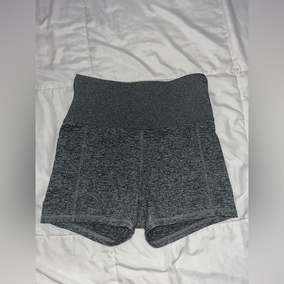 Pants - gray high-waisted spandex shorts